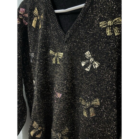 Vintage Mariea Kim Knitted Sweater Metallic glitter Bow Details Black Sz M - Picture 4 of 11